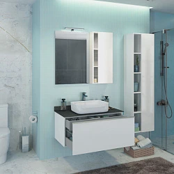 Тумба с раковиной Comforty Милан 90 00-00003824 белая, с антрацитовой столешницей