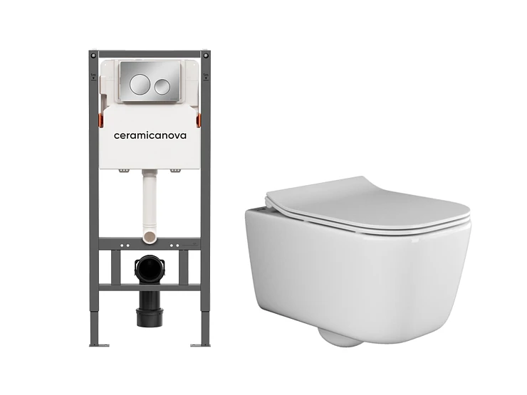 Комплект инсталляции Ceramica Nova CN121001CH с унитазом CN3005, кнопка хром глянец