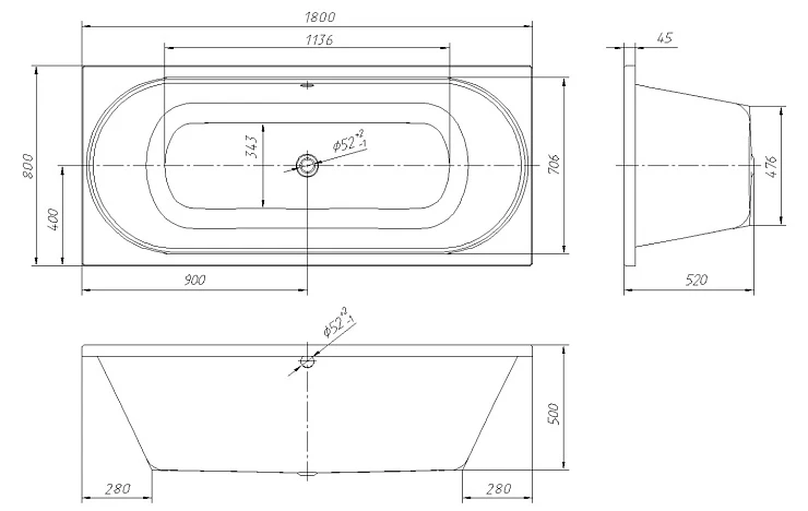 Акриловая ванна AM.PM Bliss L 180x80 W53A-180-080W-ARB белая глянцевая