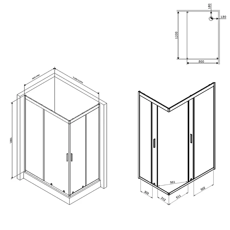 Душевой уголок AM.PM Gem 120x80см W90G-404-120280-BT профиль черный, стекло прозрачное