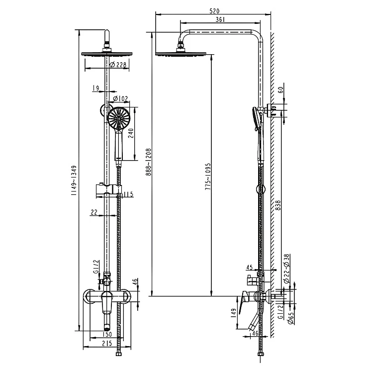 Душевая стойка Bravat Rhein F6429564BW-A-ENG черная