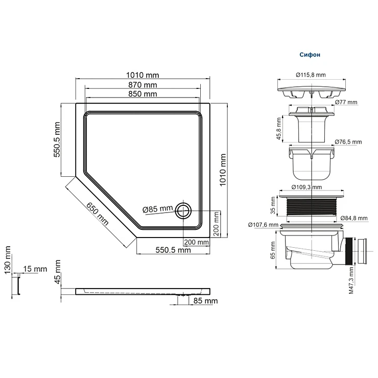 Душевой поддон Wasserkraft Isen 100x100см 26T38 белый