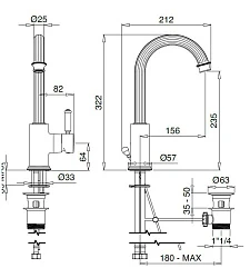 Смеситель для раковины Cezares Olimp OLIMP-LSM2-03/24-L золото 24 карат