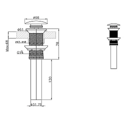 Донный клапан Bravat P6420BW-ENG черный