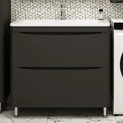 Тумба с раковиной Style Line Бергамо мини 90 напольная, антискрейч черный матовый
