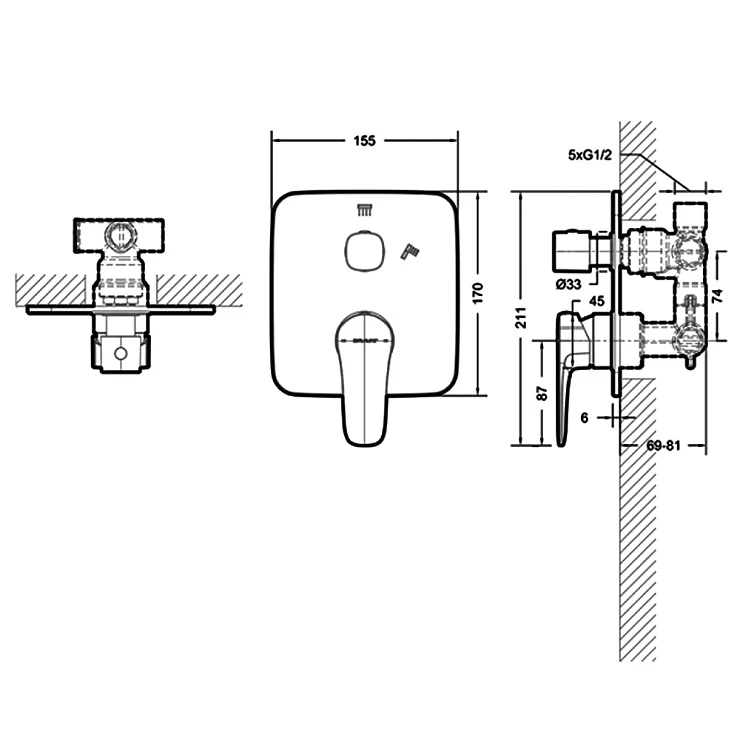 Душевой комплект Bravat Phillis F856101C-A-ENG с внутренней частью, хром