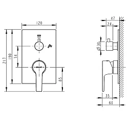 Смеситель встраиваемый для душа Bravat Prolate P69219CP-2-ENG хром