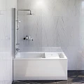 Акриловая ванна AM.PM Gem 150x70 с каркасом, шторкой и душевой системой W90ASET-150D8 белая матовая