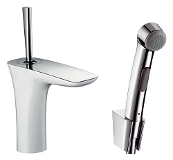 Смеситель для раковины Hansgrohe PuraVida 15275400 с гигиеническим душем, хром / белый