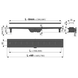 Душевой лоток AlcaPlast APZ10BLACK 550 с решеткой и опорами, черный