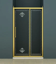 Душевая дверь в нишу Cezares 150см RETRO-A-BF-11-30+120-CP-G профиль золото, стекло прозрачное/узор